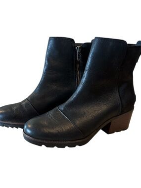 Sorel Cate Women's Black Leather Ankle Block Heel Boots